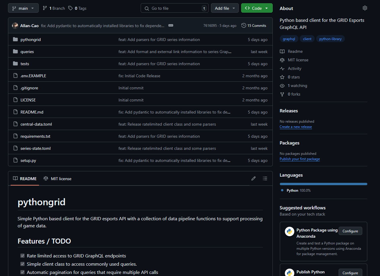 Screenshot of Github